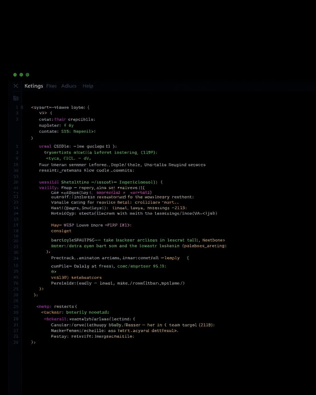 Interface code éditoriale sur fond sombre